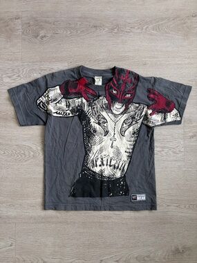WWE Rey Mysterio AOP Gray Tee with Red and Black Graphic